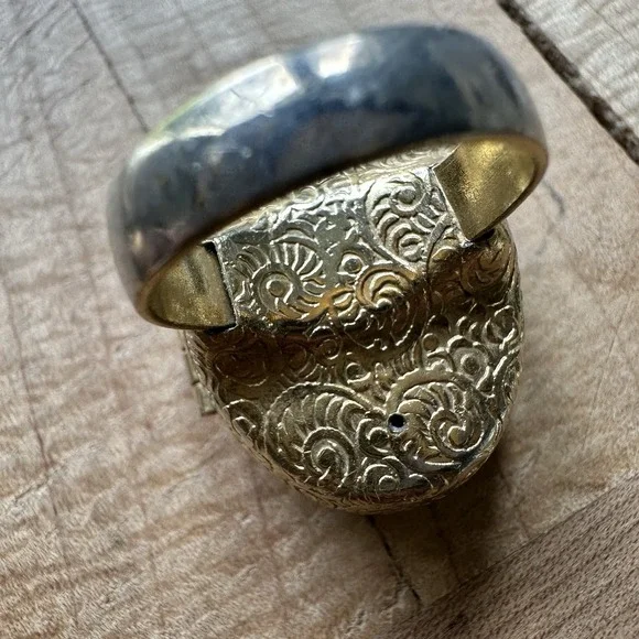 Vintage 1970s Avon Perfume Glacé Adjust Locket Ring Bird of Paradise Faux Jade - Picture 10 of 12